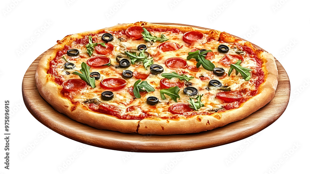 Delicious Pizza on wood plate isolated on transparent background Delicious Pizza on wood plate isolated on transparent background