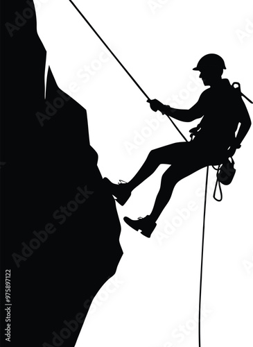 Silhouette of a Climber Scaling a Steep Rock Face