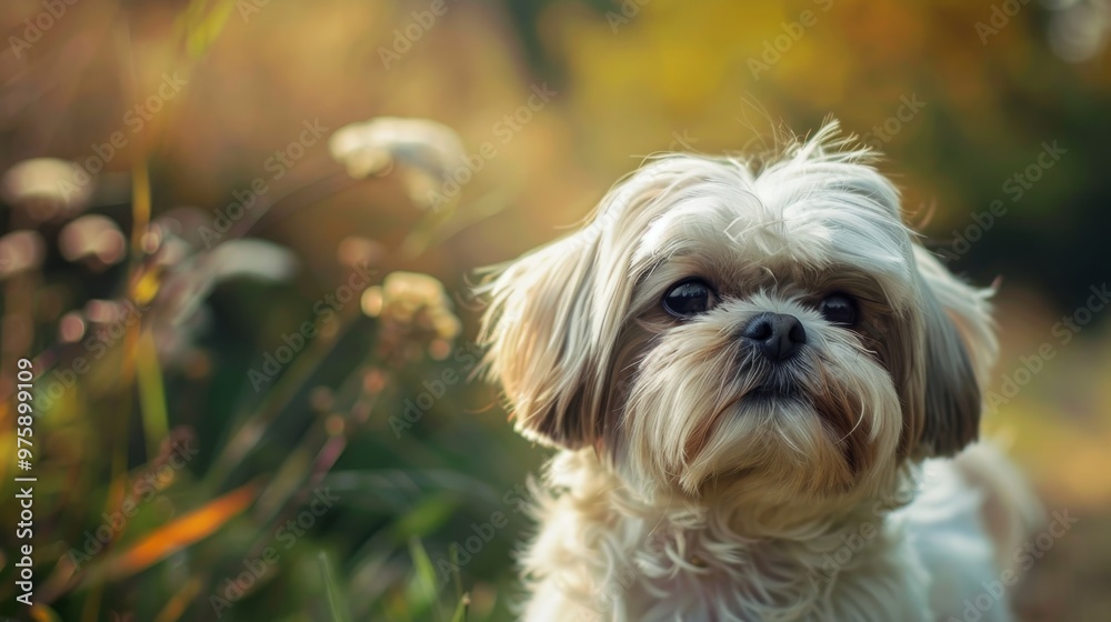 Shih Tzu on a walk, close-up. Shih Tzu on a walk, close-up.