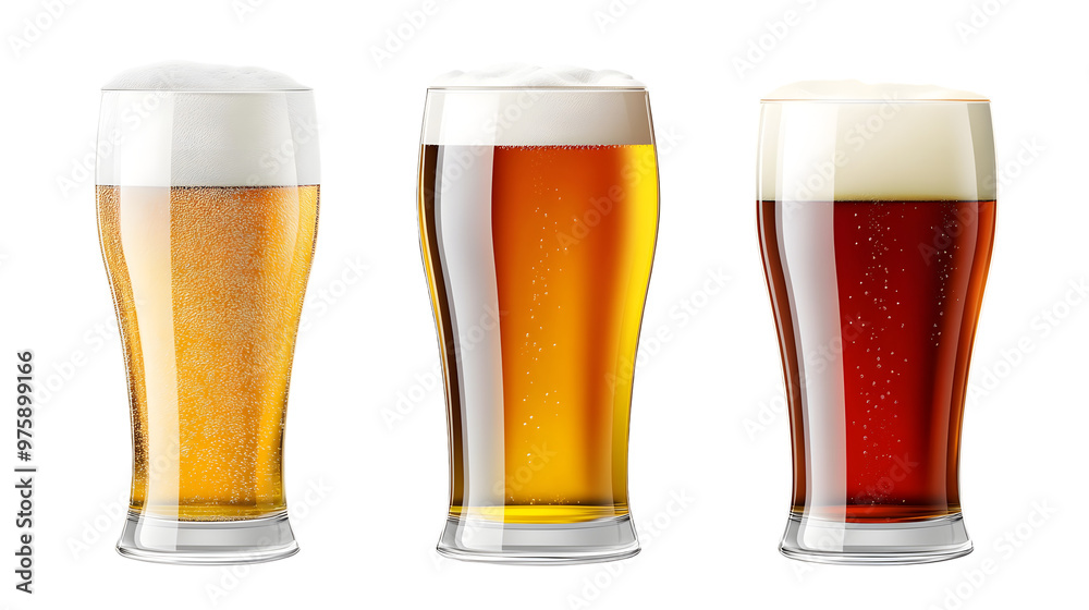 Set of Glass of beer isolated on transparent background