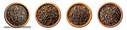 Caraway seeds on wooden bowl-isolated, PNG set