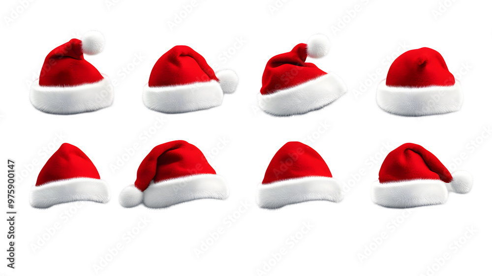 Set of Santa Hats isolated on transparent background Set of Santa Hats isolated on transparent background