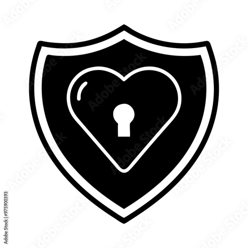 Valentine's Day icon featuring a heart-shaped lock on a shield symbolizing love and protection