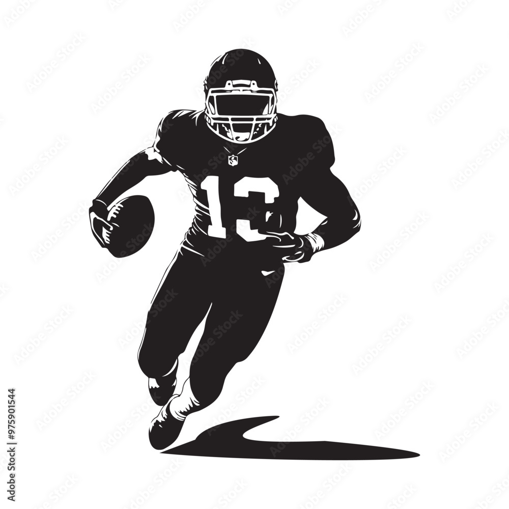 Black Silhouette American Football Player Running Stock Vector isolated on white background Black Silhouette American Football Player Running Stock Vector isolated on white background