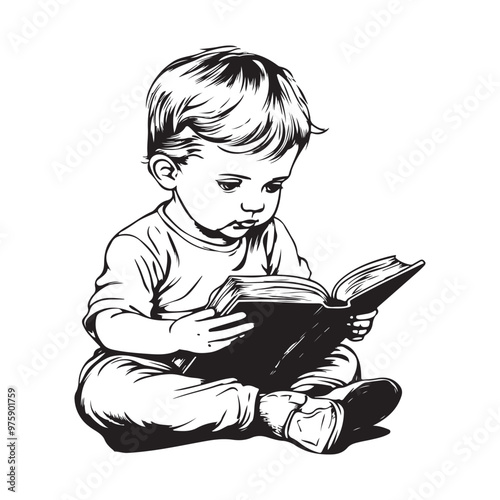 Cute children reading books.Vector illustration isolated on white  background.