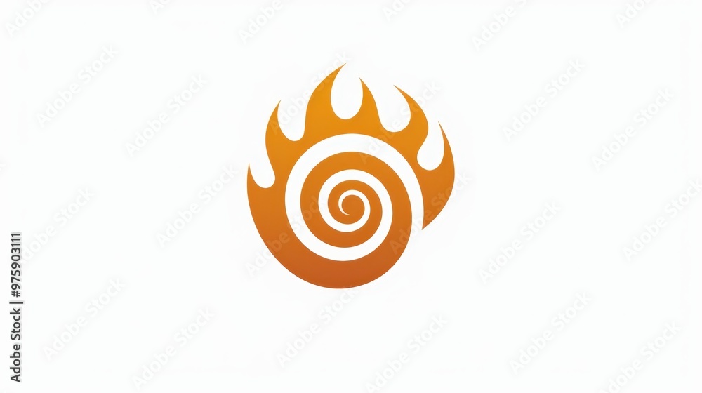 A swirling, orange flame-like symbol surrounded by flames