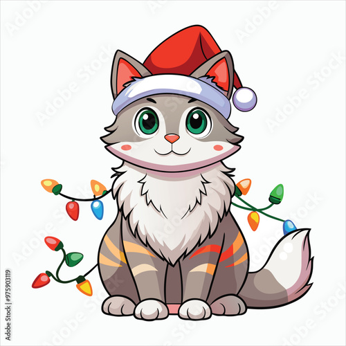 Christmas cat vector illustration, ideal for decorations and more These cute, high quality digital designs are perfect for adding holiday charm to any project. Generative AI file.