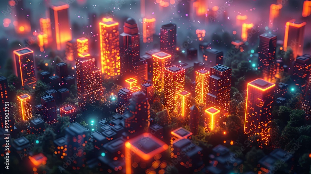 Fototapeta premium NFT virtual land is an own-able area of digital land on a metaverse platform, NFT real estate is parcels of virtual land minted on the blockchain, conceptual illustration