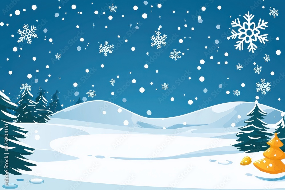 Cozy winter landscape with snowy field, pine trees, and glowing lantern Cozy winter landscape with snowy field, pine trees, and glowing lantern