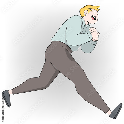 young businessman is running happily towards success