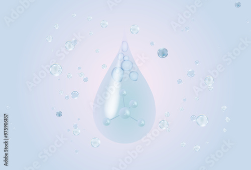 Liquid cool gray gel or molecules dropping skin serum background