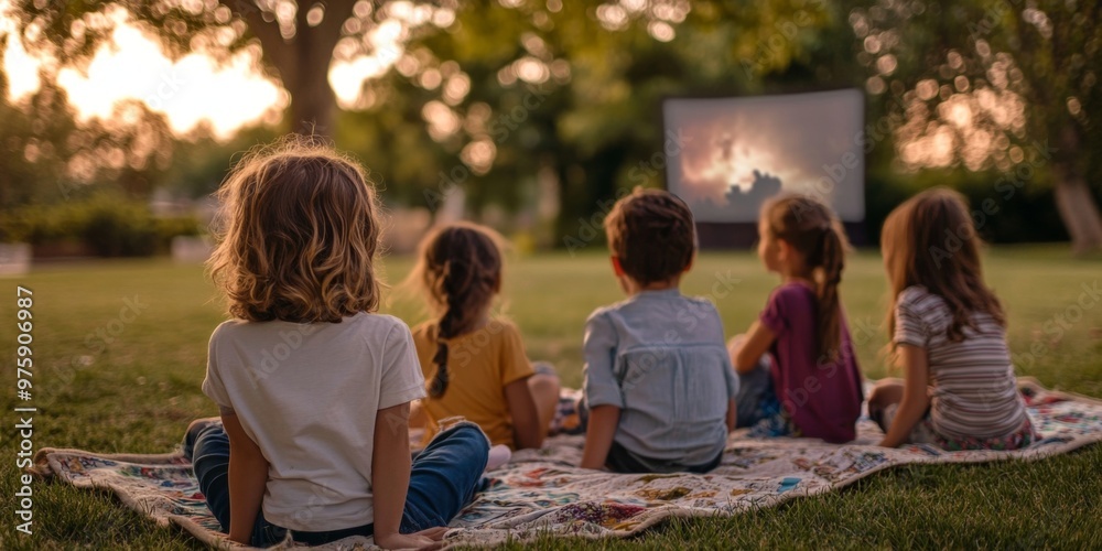 Kids enjoying a movie night outside Kids enjoying a movie night outside