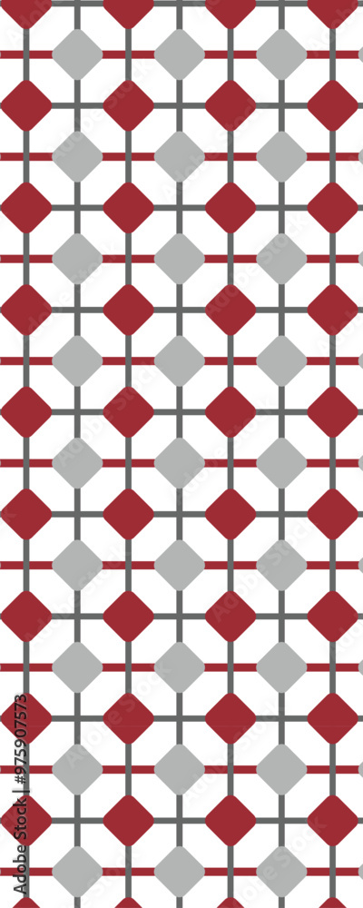 A geometric pattern featuring alternating red and gray diamond shapes arranged in a grid format. A geometric pattern featuring alternating red and gray diamond shapes arranged in a grid format.