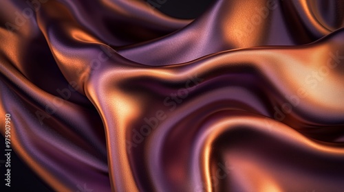 A close-up of an elegant, flowing fabric in shades of copper and purple against a dark background.