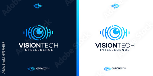 Eye tech logo design vector. Digital eye creative symbol concept. Cyber ​​vision, circuit board abstract business logo.