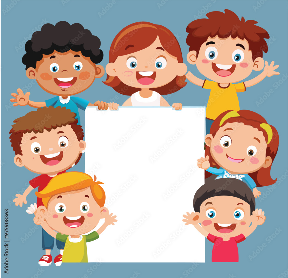 Group of happy children holding a blank whiteboard Group of happy children holding a blank whiteboard