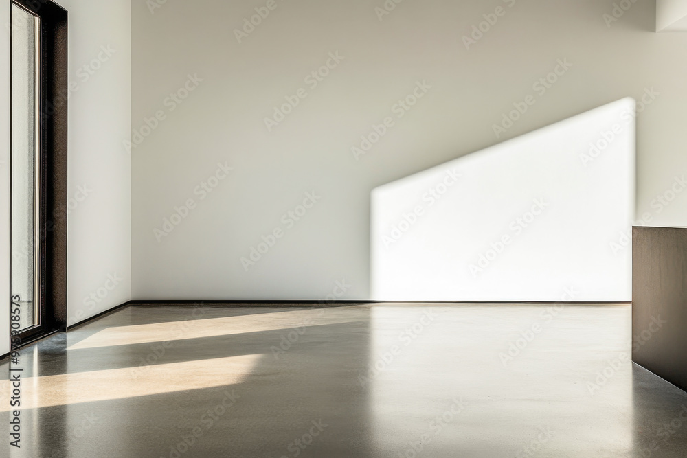 Minimalist interior design showcasing natural light in an empty room during the day with simple lines and shadows Minimalist interior design showcasing natural light in an empty room during the day with simple lines and shadows
