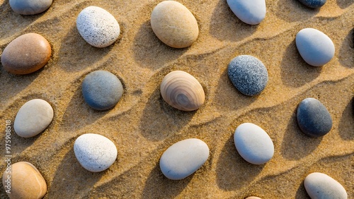 Fireplaces laid out on the sand photo