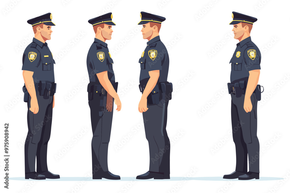 Set of policemen from various angels Set of policemen from various angels