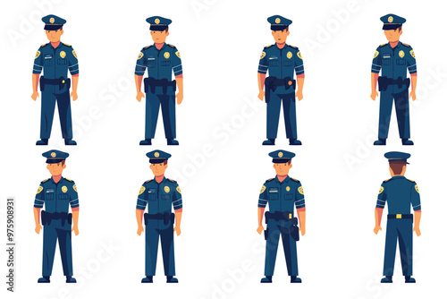 Set of policemen from various angels