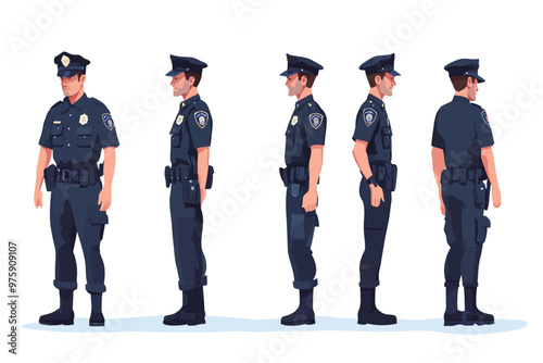 Set of policemen from various angels