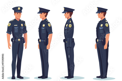 Set of policemen from various angels
