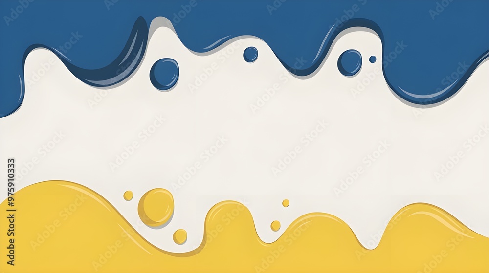 Abstract blue with yellow liquid splash at white background with copy space at middle for wallpaper