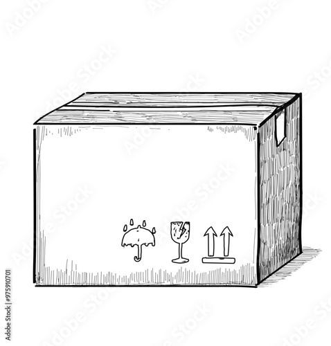closed carton brown box with signs fragile illustration moving icon transport isolated on white background