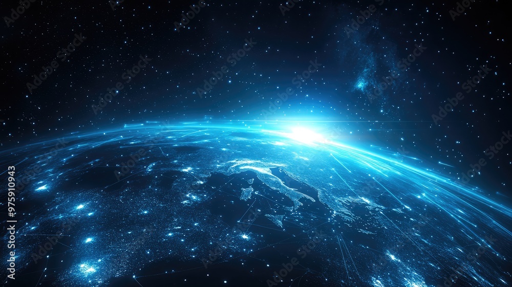 Fototapeta premium 3D Communication technology for internet business. Global world network and telecommunication on earth, Generative Ai