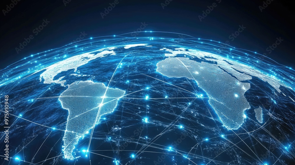 Fototapeta premium 3D Communication technology for internet business. Global world network and telecommunication on earth, Generative Ai