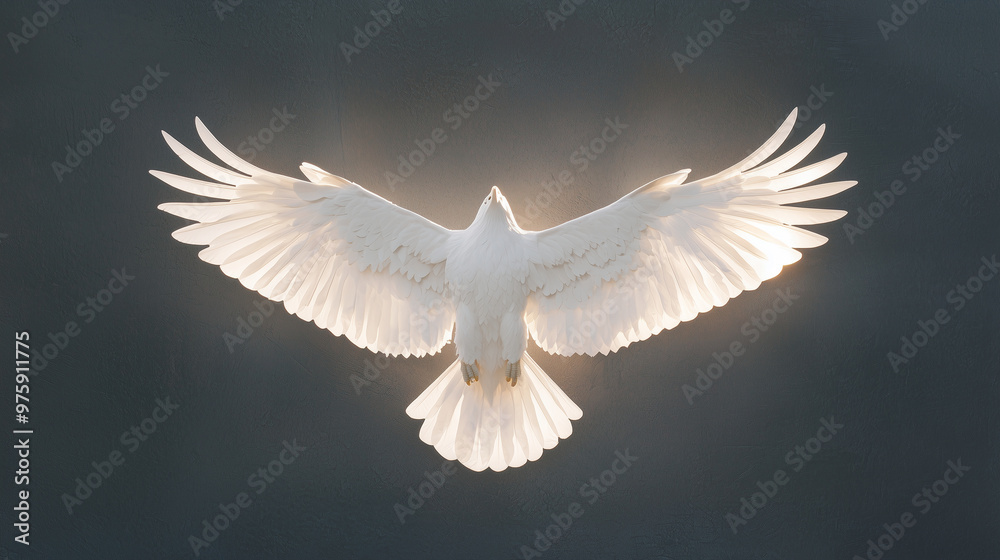 Obraz premium A white eagle pattern embossed on a dark surface, illuminated from above to accentuate its features and create a striking contrast. photo