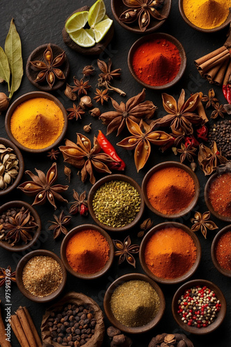 Variety of spices on the table 