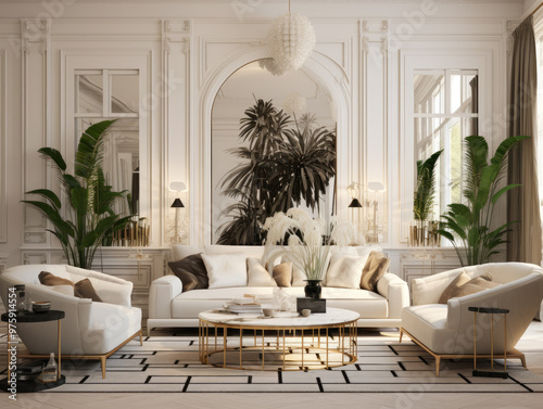 Classic art deco style home interior design of modern living room, soft light photo