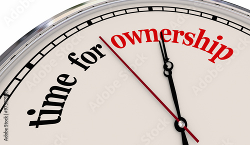 Foto Time for Ownership Clock Take Action Now Control Responsibility 3d Illustration