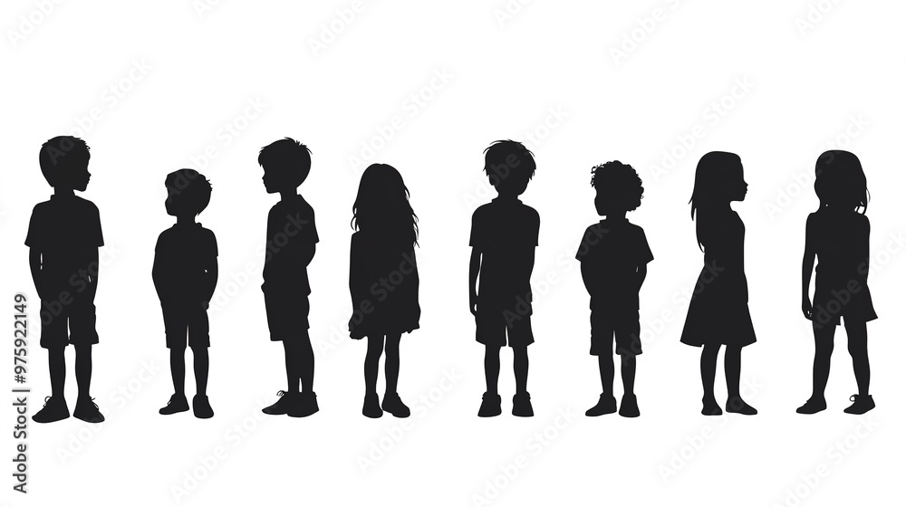black children illustration silhouette, Print on white background black children illustration silhouette, Print on white background