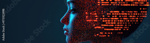 Obraz na płótnie image showcases futuristic representation of human face composed of digital data streams, symbolizing intersection of technology and humanity. vibrant colors and intricate patterns evoke sense of inn w salonie