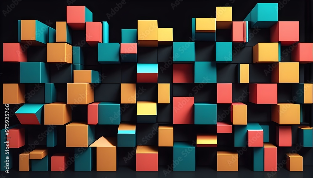 Colorful 3D Geometric Cube Pattern on Black Background Colorful 3D Geometric Cube Pattern on Black Background