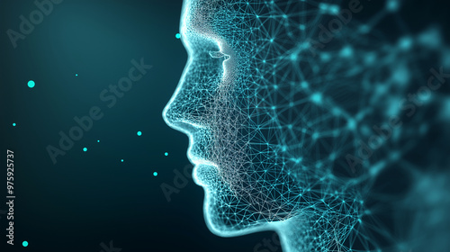 A wireframe-style 3D vector of a human face, with layers showing visible skin structure and invisible underlying bone and muscle networks. photo