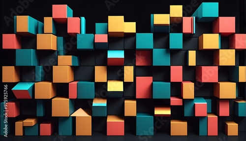 Colorful 3D Geometric Cube Pattern on Black Background