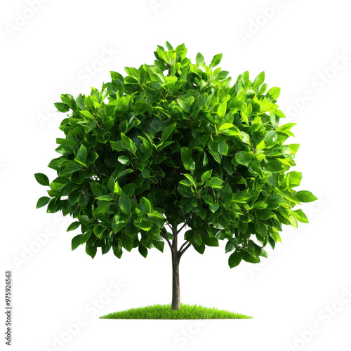 A lush green tree with vibrant leaves, representing nature's beauty and tranquility in a serene landscape.