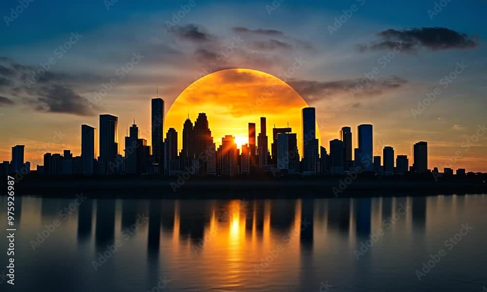 Silhouette of City Skyline at Sunset Silhouette of City Skyline at Sunset