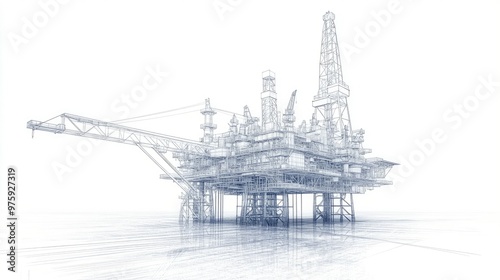 A wireframe illustration of an oil rig.