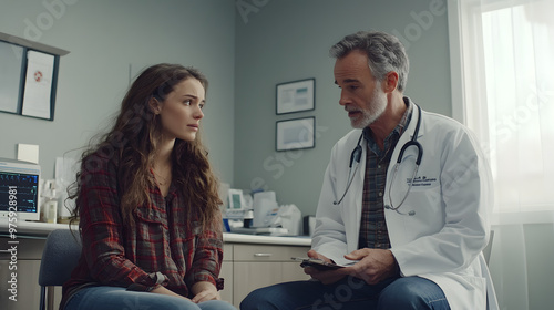 Doctor consulting young woman in a medical office