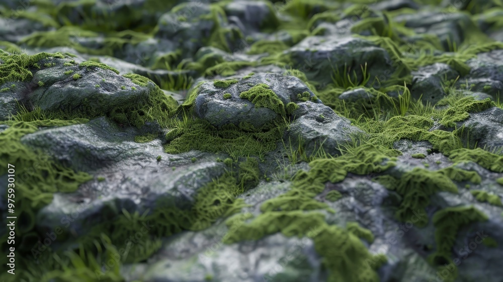 Close-up view of textured rock surface covered in lush green moss during daylight in a natural setting Close-up view of textured rock surface covered in lush green moss during daylight in a natural setting