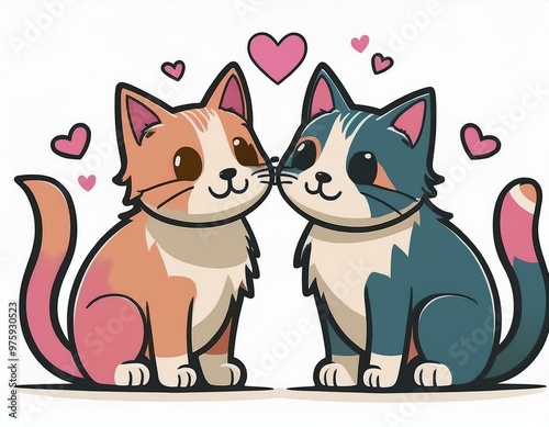Animated drawing illustration of a couple of cats on Valentine's Day. Valentine's Day
