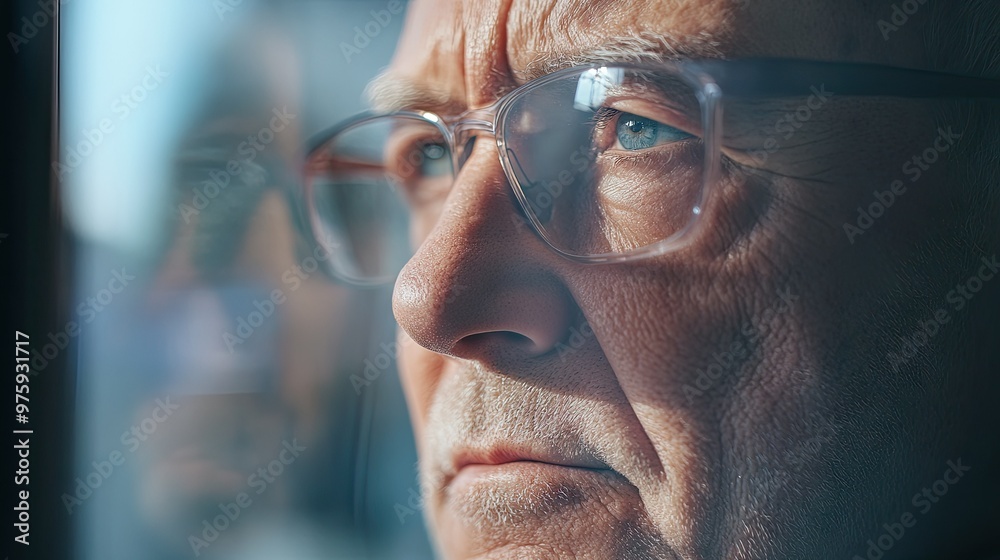 A cataract surgery patient with an eye patch post-operation, looking out of a window into a bright, clear day. A cataract surgery patient with an eye patch post-operation, looking out of a window into a bright, clear day.