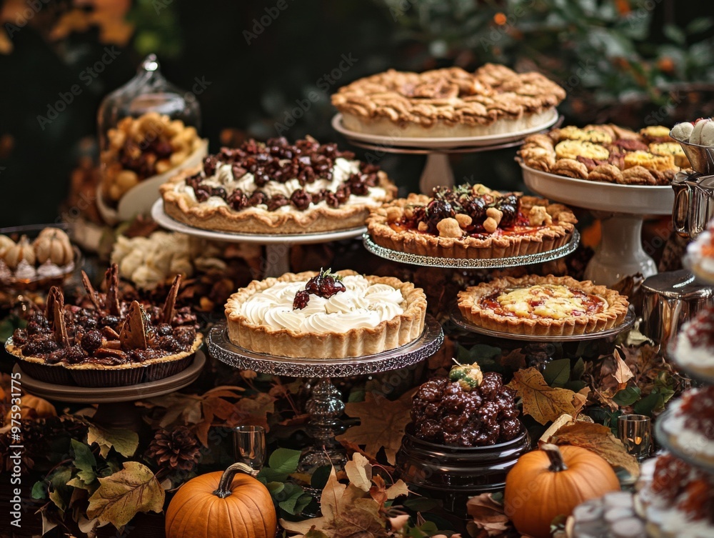 A Table Spread of Pies and Pumpkins for a Fall Gathering A Table Spread of Pies and Pumpkins for a Fall Gathering