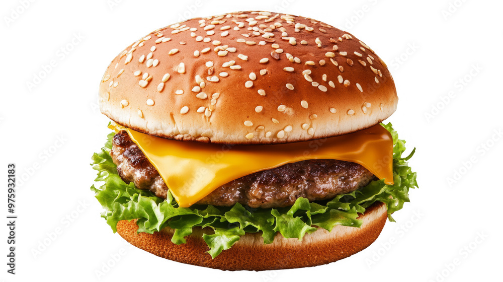 Signature burger isolated on a transparent background.