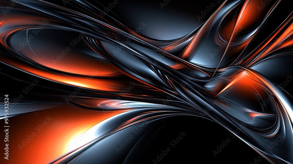 Close-up of futuristic abstract shape, light glowing, highlights glowing, subtle hues and highlights of blue orange purple white and black, black background Close-up of futuristic abstract shape, light glowing, highlights glowing, subtle hues and highlights of blue orange purple white and black, black background