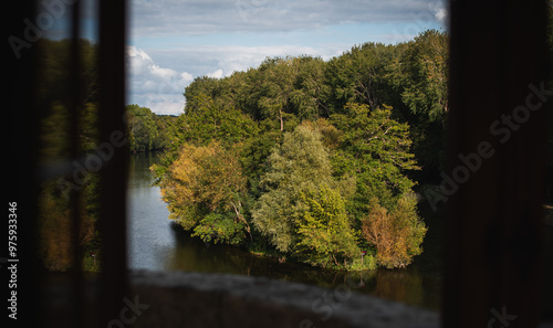 View from the hall of Chateau de Chenonceau to the river. photo